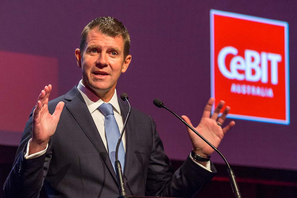 New South Wales Premier Mike Baird letting international business delegates know the state is the place to do business. Image: CeBIT Australia.